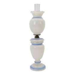 Victorian opaline glass oil lamp, with transfer printed decoration of Napoleon Bonaparte and his wife Josephine, H60cm