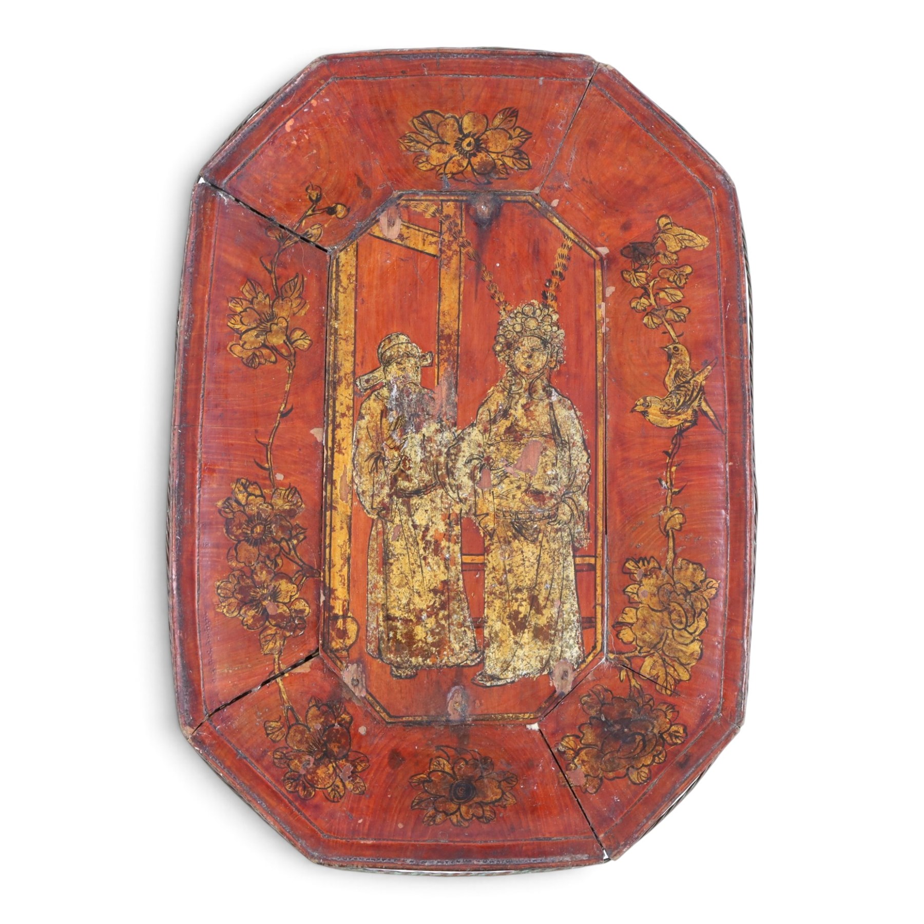 Chinese Dou, together with lacquered tray decorated with figures and bamboo steamer