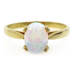  Silver-gilt single stone opal ring, stamped SIL  