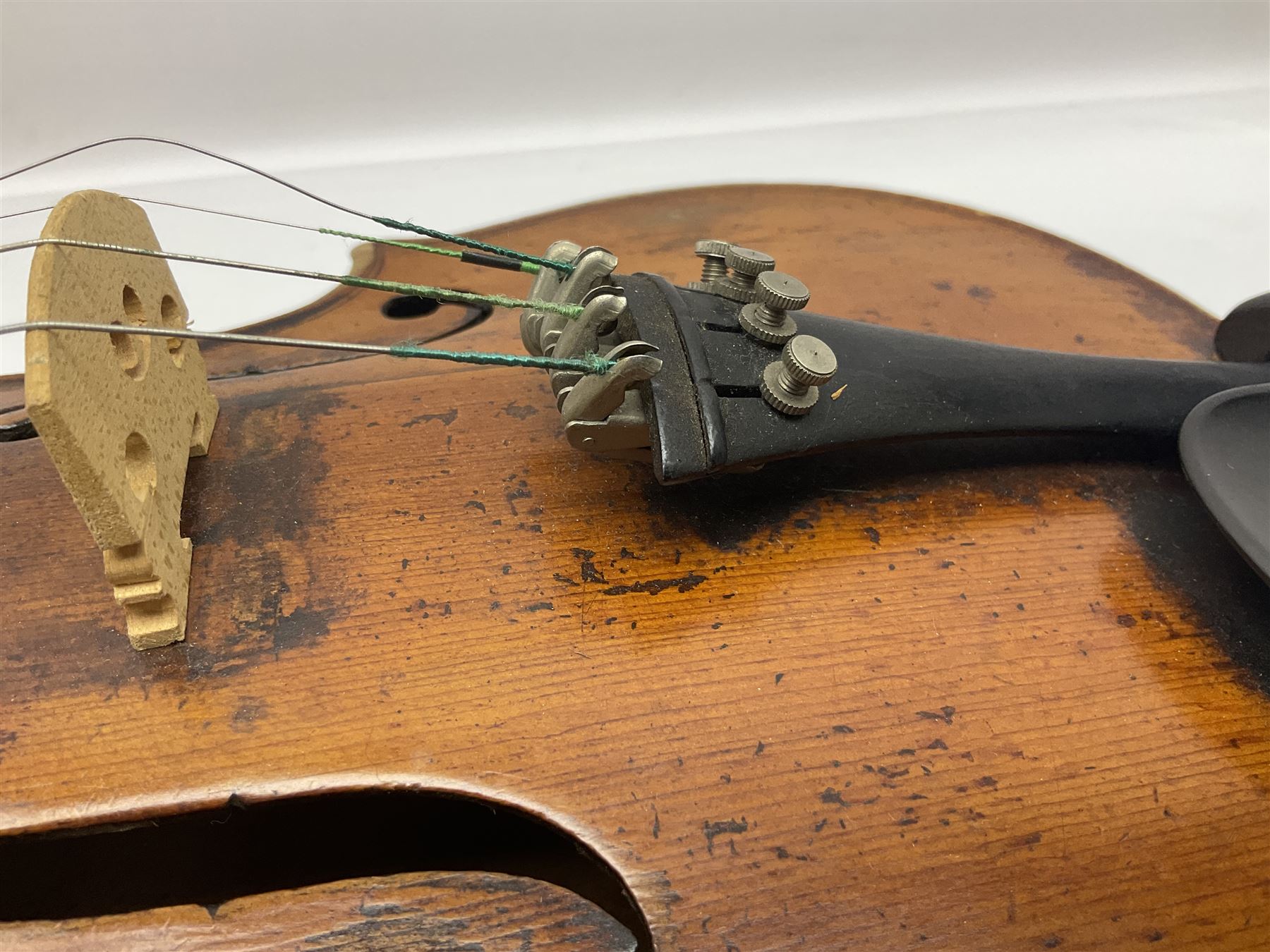 Late 19th century French trade violin with 35.5cm one-piece maple back and ribs and spruce top L59cm overall; in carrying case with bow