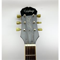 1980s Les Paul Epiphone limited edition cut-away electric guitar by Gibson, the burgundy coloured body with two pick-ups, volume and tone knobs and scratch plate, original tuning pegs, serial no.U6030215, 101cm overall; in modern Kinsman fitted carrying case