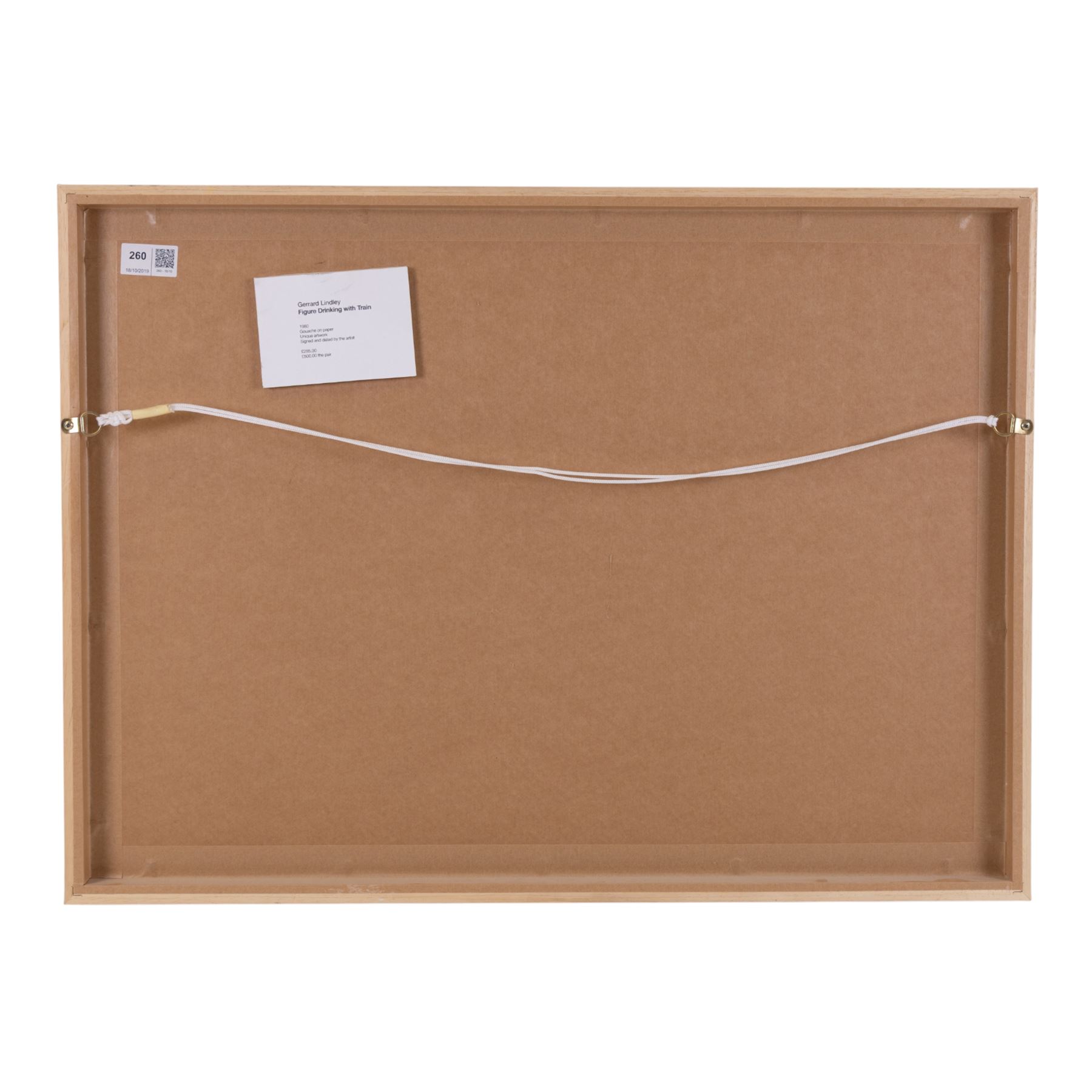 Gerrard A Lindley (Northern British 1949-): 'Figure Drinking with Train' gouache, signed and dated June 1980, titled verso on gallery label 29cm x 48cm
Notes: Born in Wakefield, Lindley attended Batley School of Art, later to become a freelance graphic artist/illustrator in 1972. A part time musician with local blues bands, he now works from his studio in Appledore, Devon 