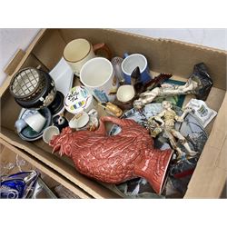 Five Goebel Hummel figures including Trumpet Boy, Max and Moritz and Soloist, Doulton Lambeth miniature tankard, Caithness Paisley Twist paperweight, Duchess Winchester tea and dinner wares and a collection of other ceramics and glassware, etc, in five boxes