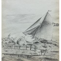 Henry Barlow Carter (British 1804-1868): 'Cutter in Pursuit of a Privateer', pencil c.1817, 16cm x 15cm 
Provenance: with T B & R Jordan Fine Art Specialists, Stockton on Tees; an early drawing from the artist's boyhood sketchbook