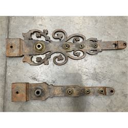 Large ornate iron hinge straps