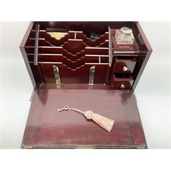 Edwardian inlaid mahogany correspondence box, with a hinged lid opening to reveal a fitted interior, fall front leather writing surface, H21cm, L33.5cm. 
