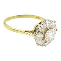 18ct gold round brilliant cut diamond cluster ring, stamped, principal diamond approx 0.70 carat, total diamond weight approx 1.40 carat