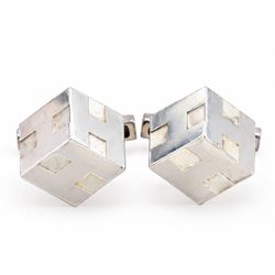 Hermès H Cube pair of silver cufflinks, London 2005, boxed