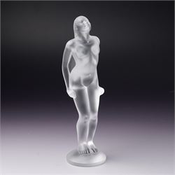 Lalique 'Josephine' frosted glass figure, modelled as a nude figure with her hands to her ...