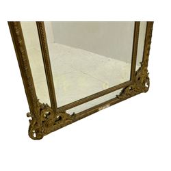 19th century giltwood and gesso pier mirror, shell cartouche pediment decorated with flower heads and scrolling foliage, two bird motifs to each side, egg and dart moulded frame with beaded inner slip, plain mirror plate, each corner mounted by scrolled acanthus leaves and cartouches