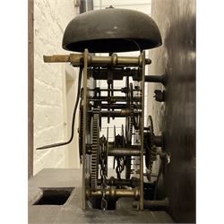 Joseph Richmond of York -  late19th century mahogany cased 30 hr longcase clock, with a swans neck pediment, break arch hood door flanked by ring turned pilasters, broad trunk with part-length recessed pillars and a short trunk door on a broad plinth with a recessed panel, fully painted dial with depictions of country cottages to the spandrels and break arch, with Roman numerals and minute track, stamped brass hands, dummy winding arbors and dummy seconds hand, dial pinned directly to a chain driven count wheel striking movement, striking the hours on a bell. With pendulum and weight.
Joseph Richmond of Fossgate was a respected clockmaker in 19th century York, maintaining the clocks in York Minster and other civic buildings in York.