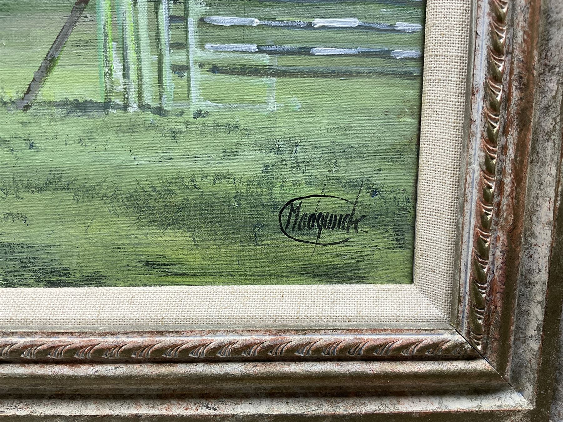 Clive Madgwick (British 1939-2005): Horse and Tractor Show at 'Hadleigh Show', pair oils on canvas signed, titled on artist's studio labels verso 34cm x 55cm (2)