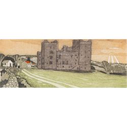 John Brunsdon ARCA (British 1933-2014): Views of Bolton Castle - Wensleydale, set three limited edition coloured etchings with aquatint signed titled and numbered in pencil 29cm x 11cm (3) (2 unframed)