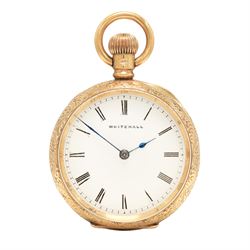 Edwardian 9ct gold open face keyless lever fob watch by Lancashire Watch Company, No. 8910...