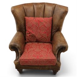 Paul Roberts - Georgian design fan-back leather armchair with fabric seat
