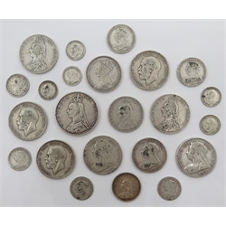  Queen Victoria and later pre 1920 British silver coins including Queen Victoria Gothic florin 1853, seven halfcrowns dated 1889, 1890, 1894, 1896, 1913 and two 1916, 1887 double florin etc  