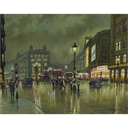  Steven Scholes (Northern British 1952-): 'Piccadilly Circus London 1956', oil on canvas signed 40cm x 50cm  
