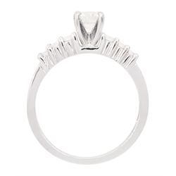 18ct white gold diamond ring, single stone round brilliant cut diamond of approx 0.50 carat, with diamond set shoulders, stamped 750