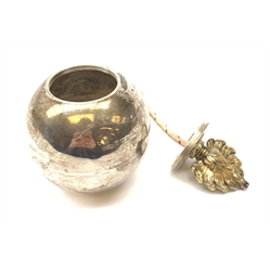 Asprey & Co. Ltd silver mess cigar lighter in the form of a globular grenade with gilded flambe finial, hallmarked Birmingham 1928 H11cm