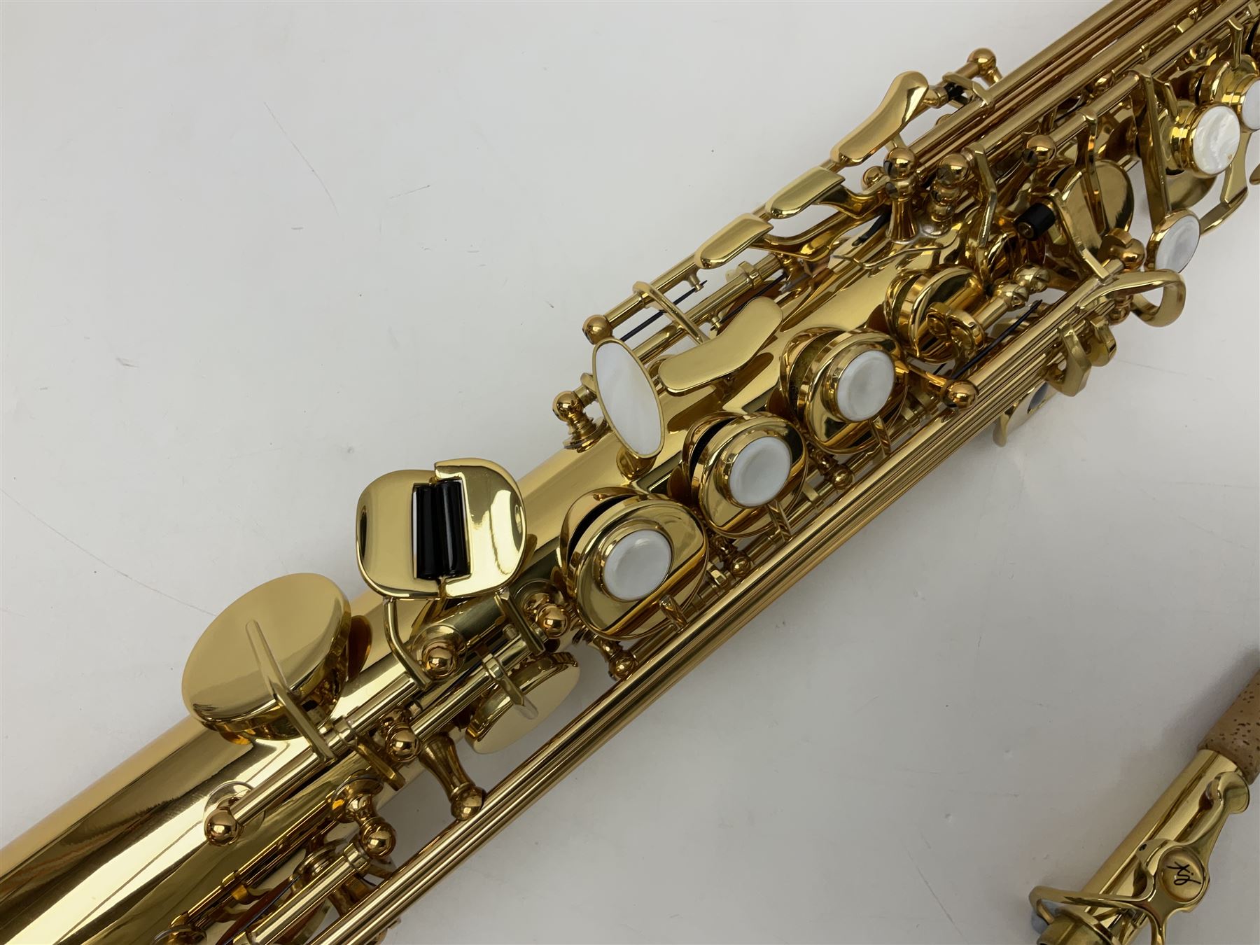 Trevor James The Horn Classic II brass straight soprano saxophone, serial no.T1255; in lightweight carrying case with accessories