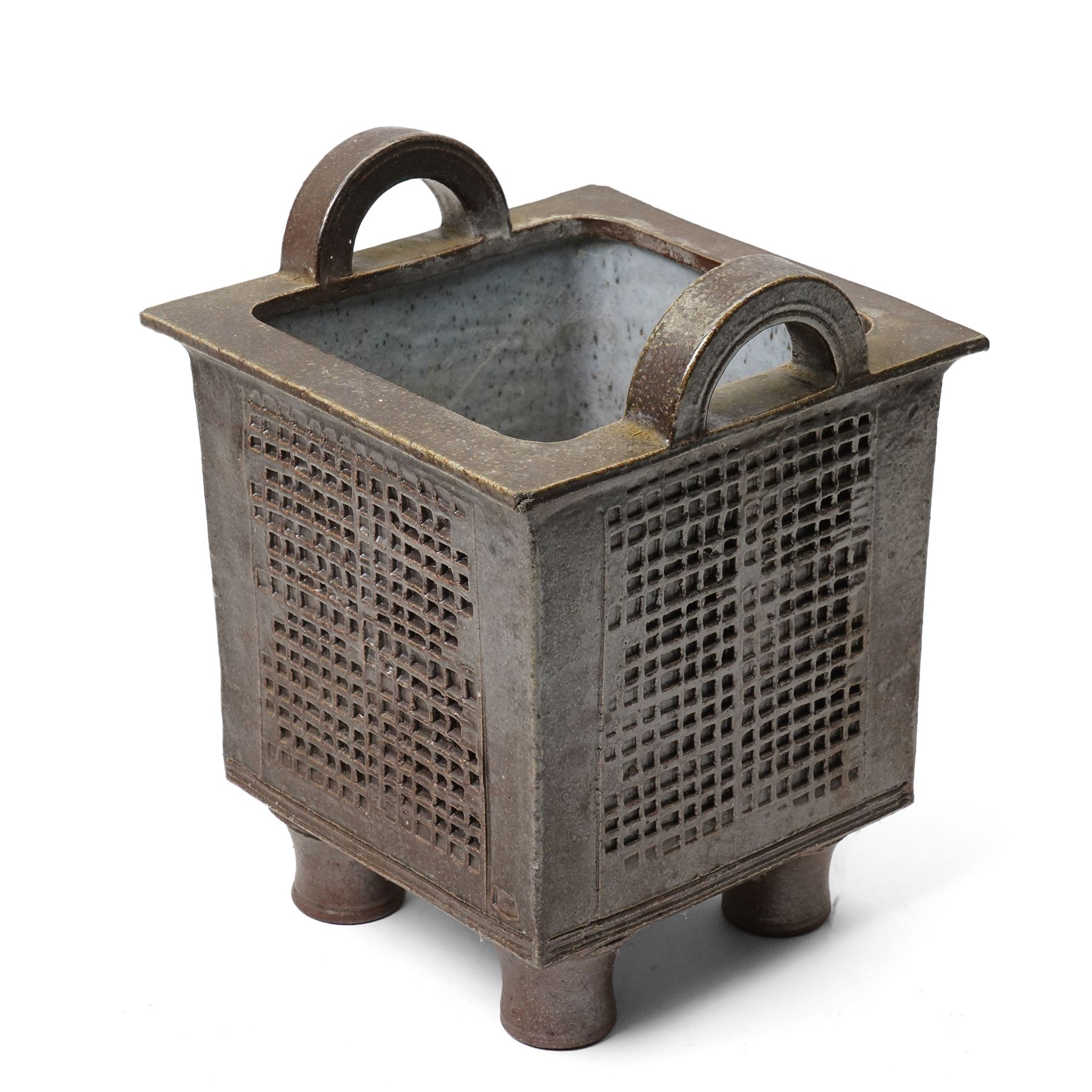 David Lloyd Jones (1928-1994): Salt-glazed Planter, of cubist design, impressed marks to one side, H35cm 