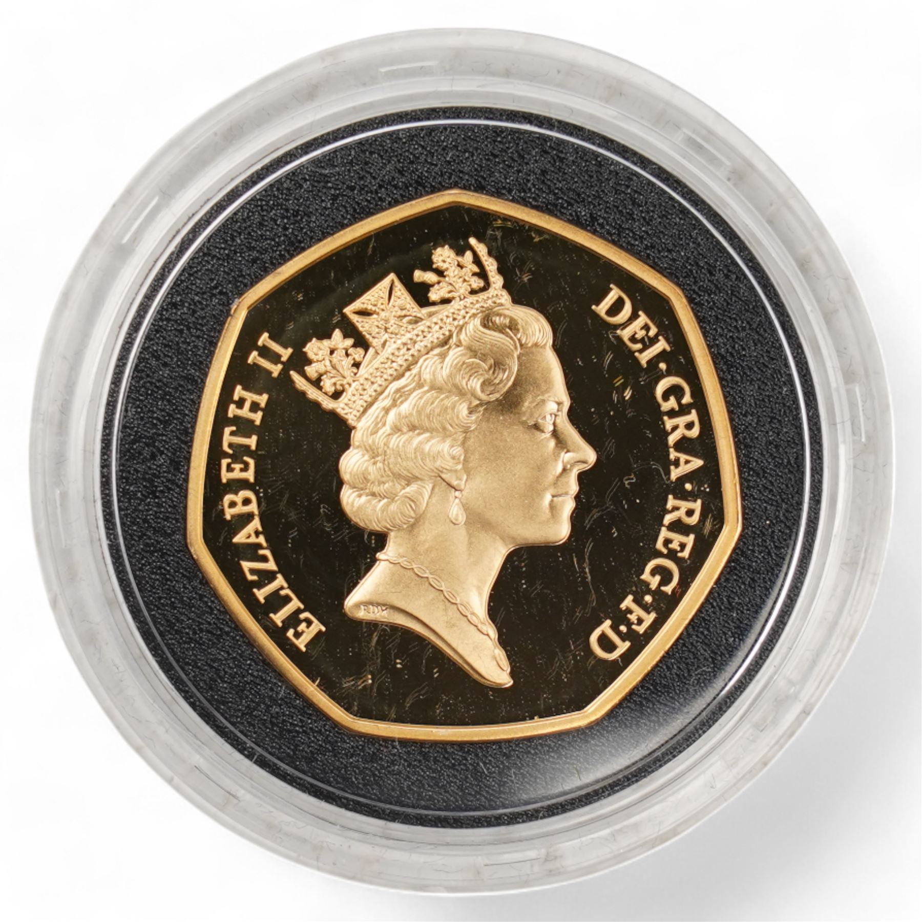 Queen Elizabeth II 1992 - 1993 gold proof dual dated fifty pence coin, cased with certificate