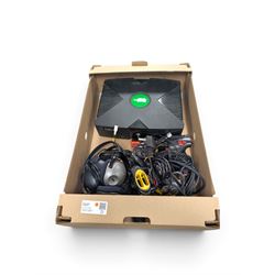 X-Box games console with two controllers, headphones and sharp shooter gun