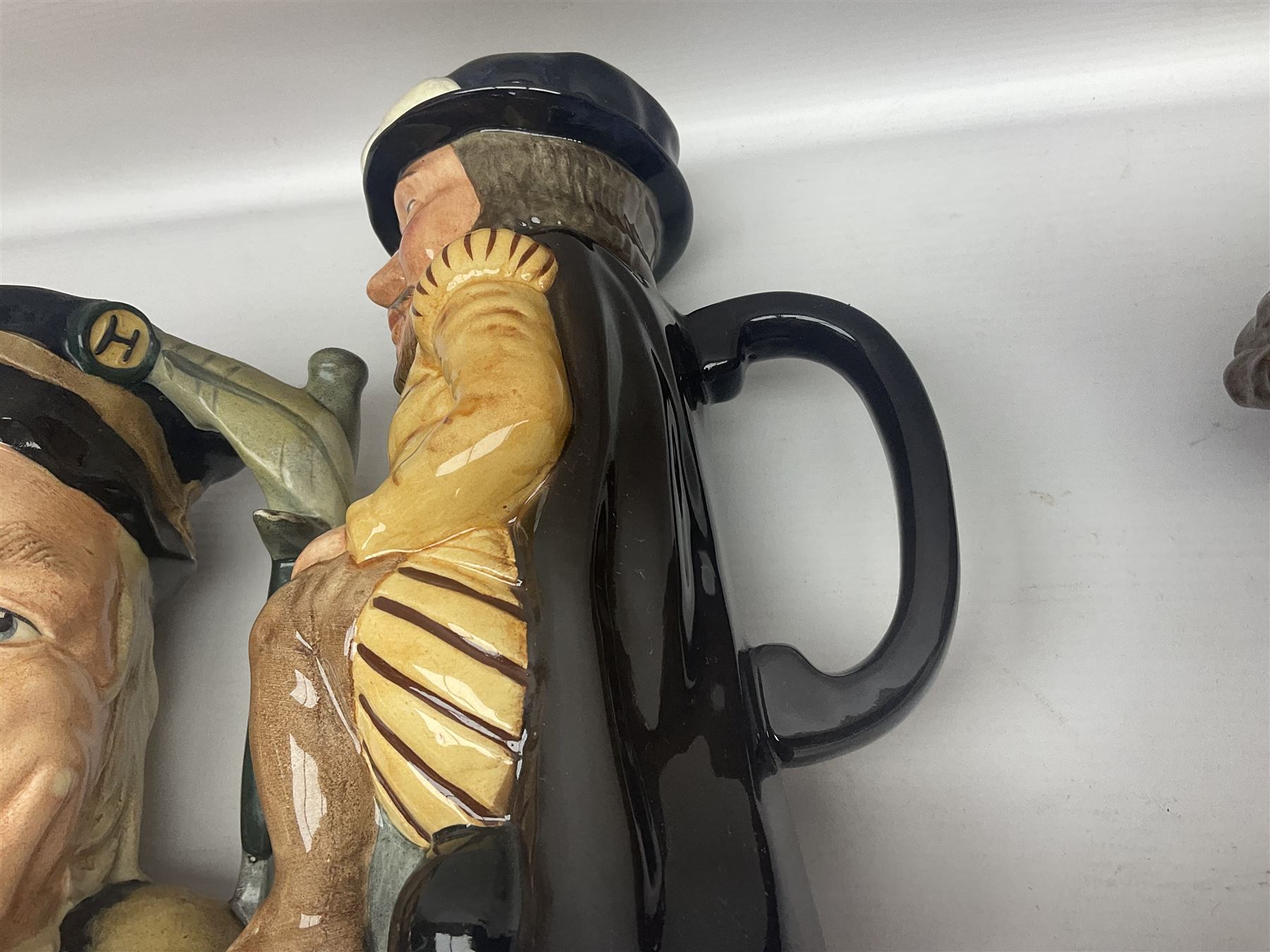 Eight Royal Doulton character jugs, including St George D6618, Guardsman D6568, The Juggler D6835 etc, together with Royal Doulton toby jug Sir Francis Drake D6660