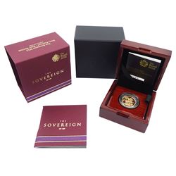 Queen Elizabeth II 2015 gold proof full sovereign 'Fifth Portrait - First Edition' coin, cased with certificate