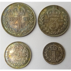  Great British Queen Victoria 1900 Maundy money set fourpence, threepence, twopence and penny  