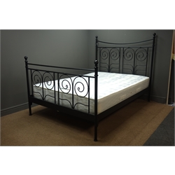  Ikea 'Noresund' metal framed double bed, black finish, slats, 'Gampian Ortho' mattress, W143cm, L207cm   