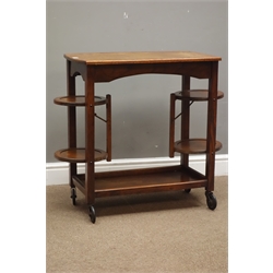  20th century oak tea trolley with twin folding two tier cake stands and undertier,68cm x 44cm, H73cm  