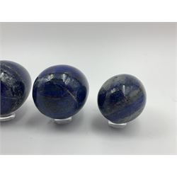 Collection of five Lapis lazuli specimen eggs, largest egg H7cm