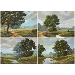 J D Hitchcock (British 20th century): Rural Landscapes with Trees, set four oils on canvas signed 29cm x 39cm (4)