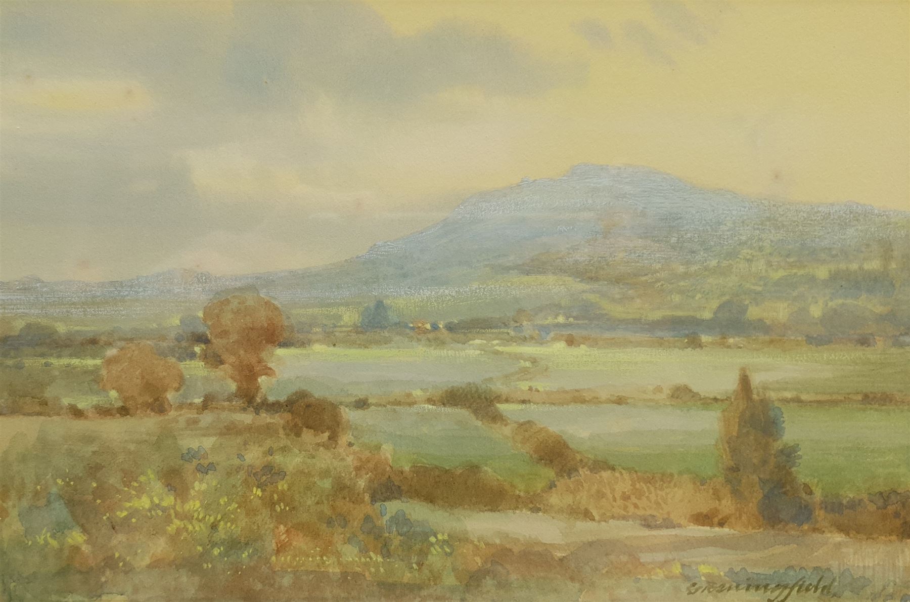 Gordon Beningfield (British 1936-1998): 'Mild the Mist upon the Hill', watercolour signed 15cm x 22cm 
Notes: illustrated in 'Green and Pleasant Land - Poetry of the English Countryside' p.71, sold together with a copy of the book