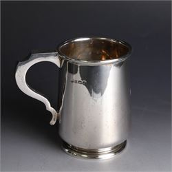 1930s silver christening mug, of slightly tapering cylindrical form and C scroll handle, engraved with initials to body, hallmarked Birmingham 1933, maker's mark worn and indistinct, H10cm