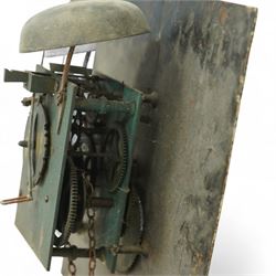 Three empty oak longcase clock cases-for restoration , parts, repair, and two 30hr chain driven movements with 12