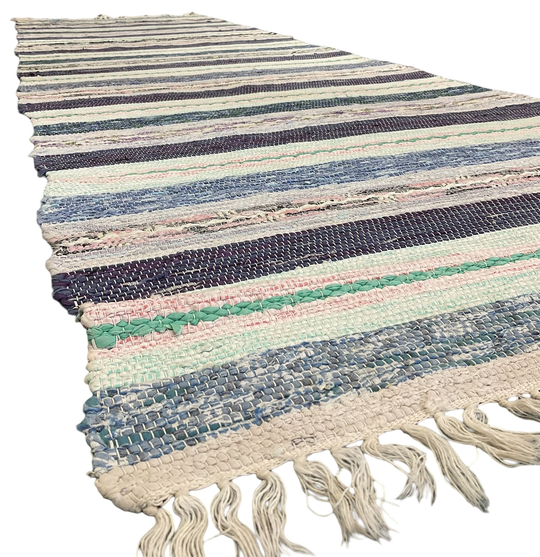 Striped cotton rag runner rug, in blue and purple shades 