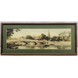After Claude Buckle (British 1905-1973): 'Bedford', 'Litchfield Cathedral' and 'St Asaph'. set of three carriage prints 18cm x 58cm (3)