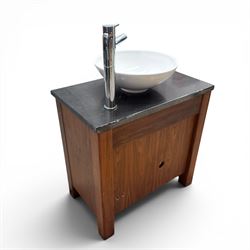 Stone Wood - freestanding wash basin, tap and cupboard with granite top in a dark oak finish