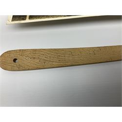 Early 1970s sepia photograph of the Pools Panel meeting at The Waldorf Hotel, London including Raich Carter, Marquis of Bath, Arthur Ellis, Neil Franklin etc 19 x 25cm; together with a beech spaghetti server with manuscript presentation inscription 'To Raich Carter from Henry 6th Marquis of Bath 1974'; Provenance: By direct descent from the family of Raich Carter having been consigned by his daughter Jane Carter (2)