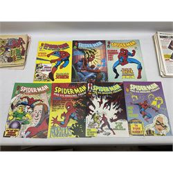 Collection of late Bronze Age Marvel comics (1982-1985), featuring Spider-Man and his Amazing Friends (1983-84) Nos 553, 555-572, 575-578, Super Spider-Man TV Comic (1982) nos 483-499, excluding no. 488, and The Incredible Hulk! (1982) Nos 11, 13, 18, 19, 21, and 22 (43) 