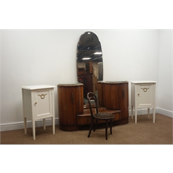  Early 20th century oak tub shaped chair, walnut cylinder dressing table, pair painted bedside cabinet, small gilt overmantle mirror and a child's bentwood chair  