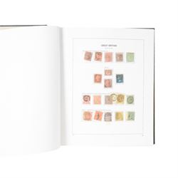 Extensive single album collection of Great British Queen Victoria and later stamps, including QV penny black with three margins, 1840 two pence blue, perf two pence blues with white lines added, QV one pound brown lilac, QV one pound green, King George V seahorses, 1929 Postal Union Congress one pound black, King George VI 1939-48 set of six with ten shillings dark blue, Queen Elizabeth II pre-decimal issues, housed in a Stanley Gibbons Great Britain 2001 album, a well presented collection with few ommissions