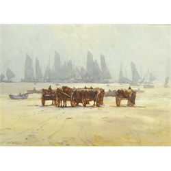  Ernest Dade (Staithes Group 1868-1935): Unloading the Catch on the Foreshore Scarborough, watercolour signed and dated '98, 24cm x 34cm  