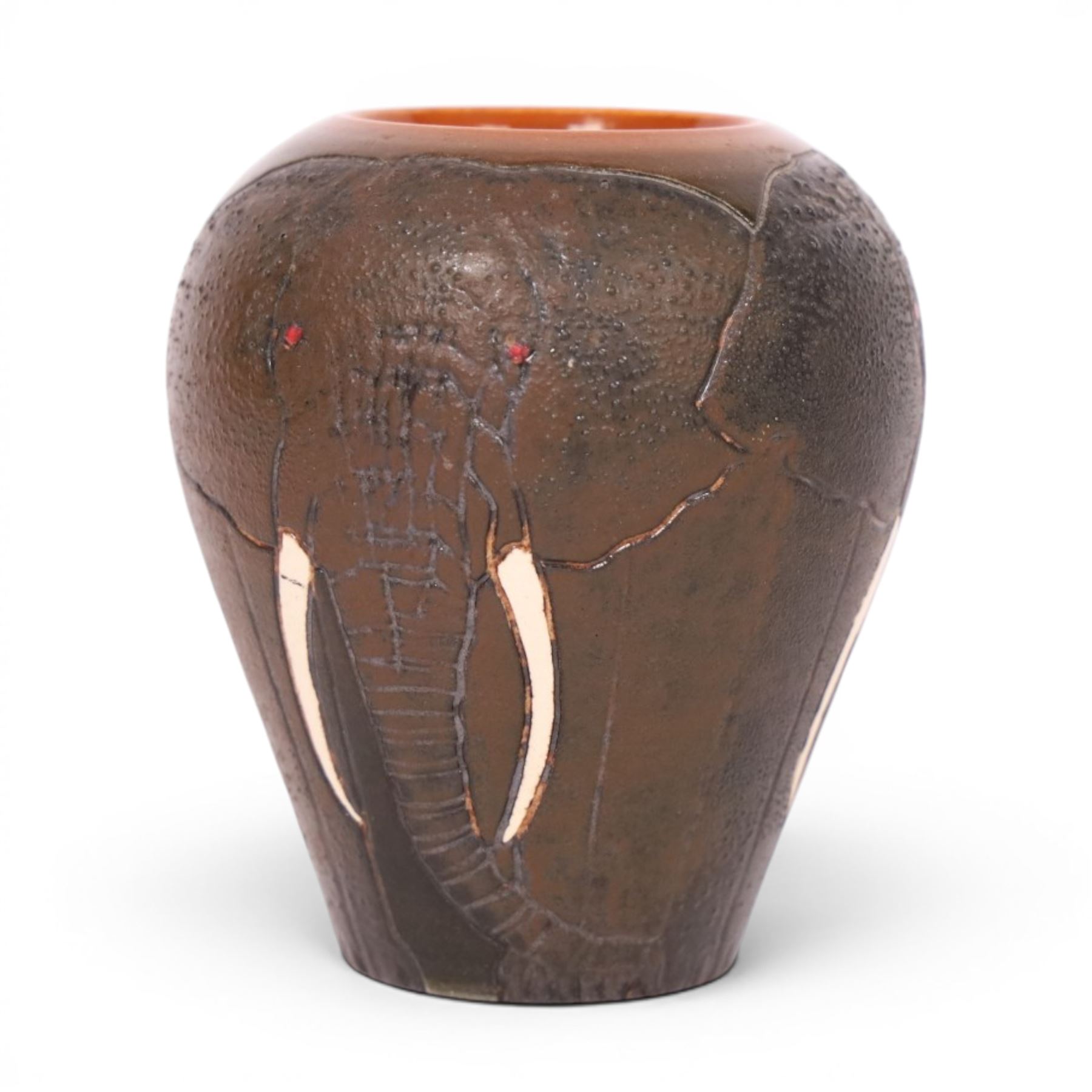 Dennis China Works miniature vase, decorated with elephants, H9cm