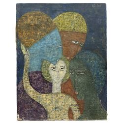 Bella Brisel (Israeli 1929-1982): Study of Heads, oil on canvas signed c. 1960, 65cm x 50cm (unframed)