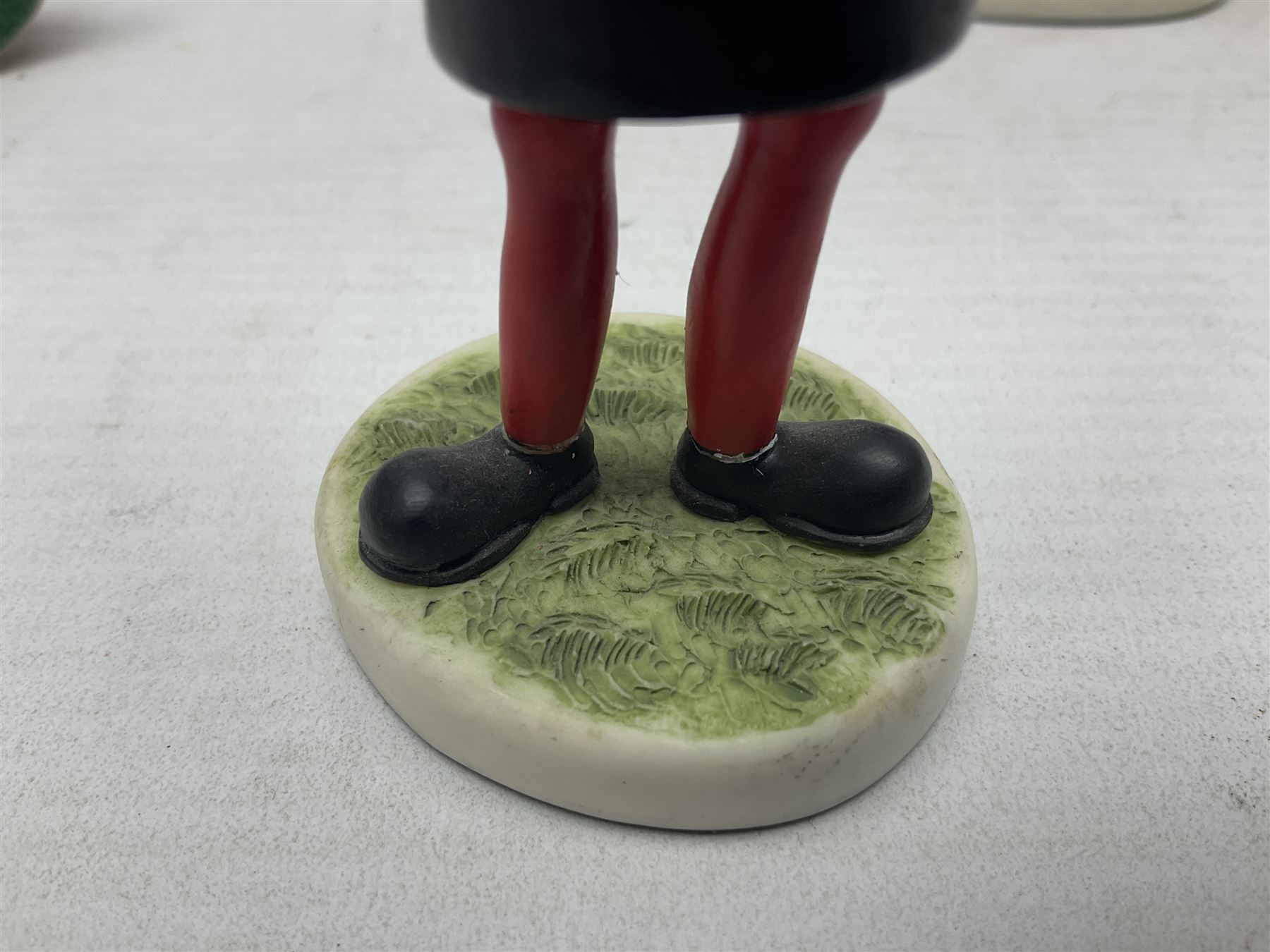 Eleven Robert Harrop figures from the Beano Dandy collection, comprising One Man & His Dawg BDS08, Picnic Desperate Dan BDS04, Fatty BD07, Desperate Dan BD03, Roger the Dodger BD20, Dennis the Menace BD01, Beryl the Peril BD05, Minnie the Minx BD04, Surfing BP03, two Spotty BD16, together with a Genuine Beano Ware lidded box (12)