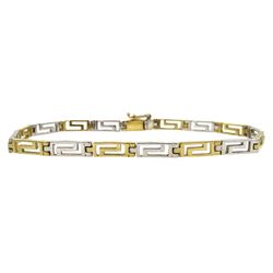 9ct white and yellow gold Greek key design link bracelet, stamped 375, approx 7.8gm