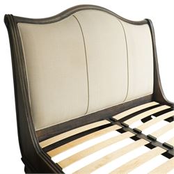 Frank Hudson - king size 'Safari' bed with charcoal finish and linen headboard over slatted base